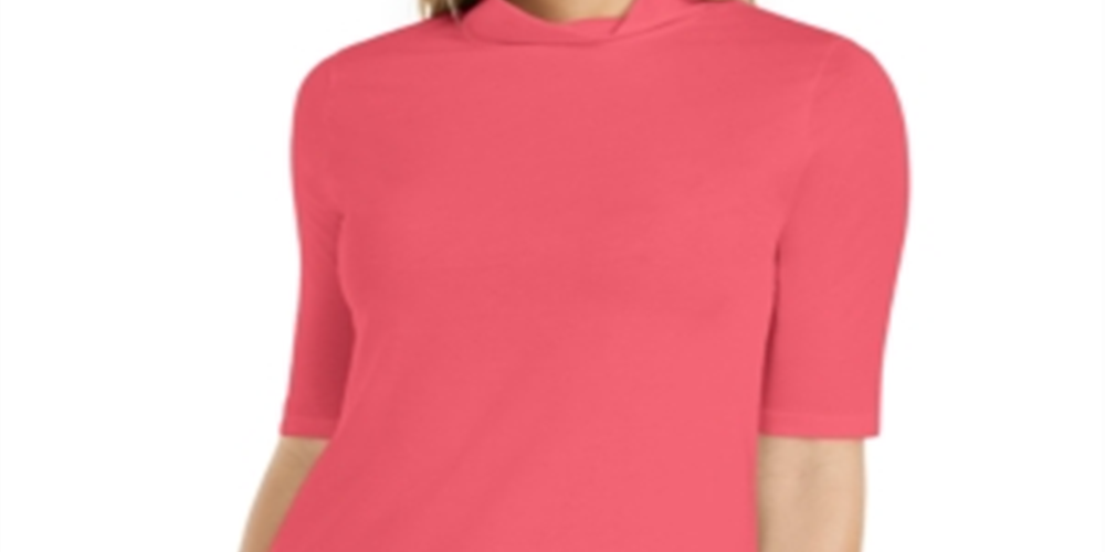 Camiseta feminina Charter Club de algodão com gola alta, cor coral Tuscon, tamanho P