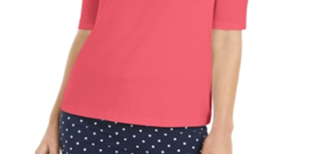 Camiseta feminina Charter Club de algodão com gola alta, cor coral Tuscon, tamanho P