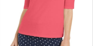 Camiseta feminina Charter Club de algodão com gola alta, cor coral Tuscon, tamanho P