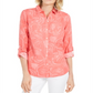 Camisa feminina Charter Club Artful Paisleys estampada em mistura de linho vermelha tamanho pequeno