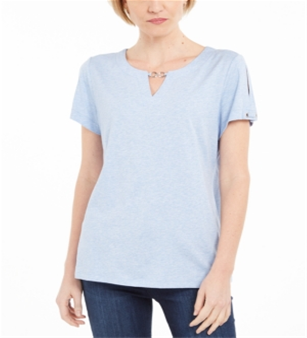 Camiseta feminina Karen Scott Keyhole azul tamanho pequeno