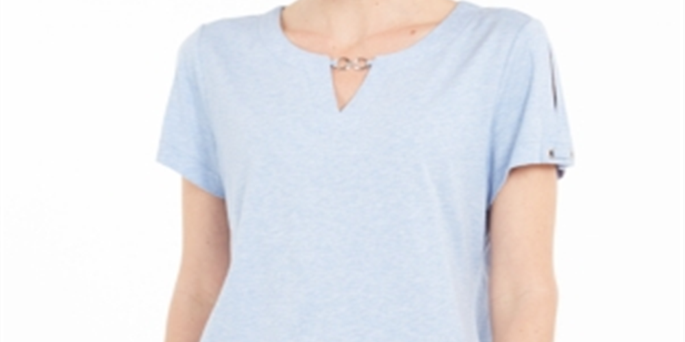 Camiseta feminina Karen Scott Keyhole azul tamanho pequeno