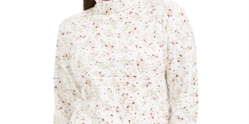 Blusa feminina Karen Scott com estampa de gola alta, branca, tamanho pequeno