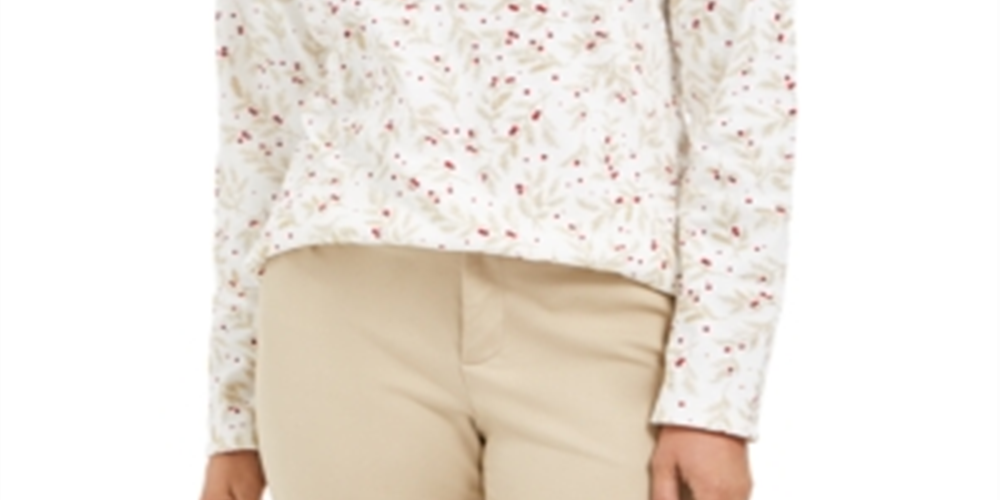 Blusa feminina Karen Scott com estampa de gola alta, branca, tamanho pequeno