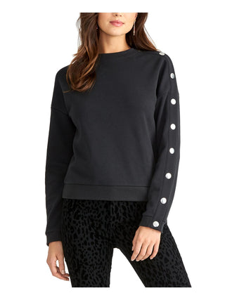 Moletom feminino Rachel Rachel Roy Marina com mangas de encaixe mescladas, preto, tamanho GG