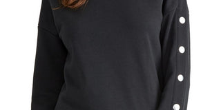 Moletom feminino Rachel Rachel Roy Marina com mangas de encaixe mescladas, preto, tamanho GG