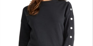 Moletom feminino Rachel Rachel Roy Marina com mangas de encaixe mescladas, preto, tamanho GG
