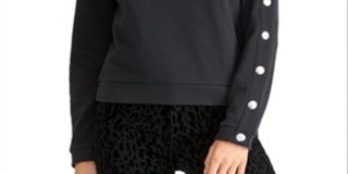 Moletom feminino Rachel Rachel Roy Marina com mangas de encaixe mescladas, preto, tamanho GG