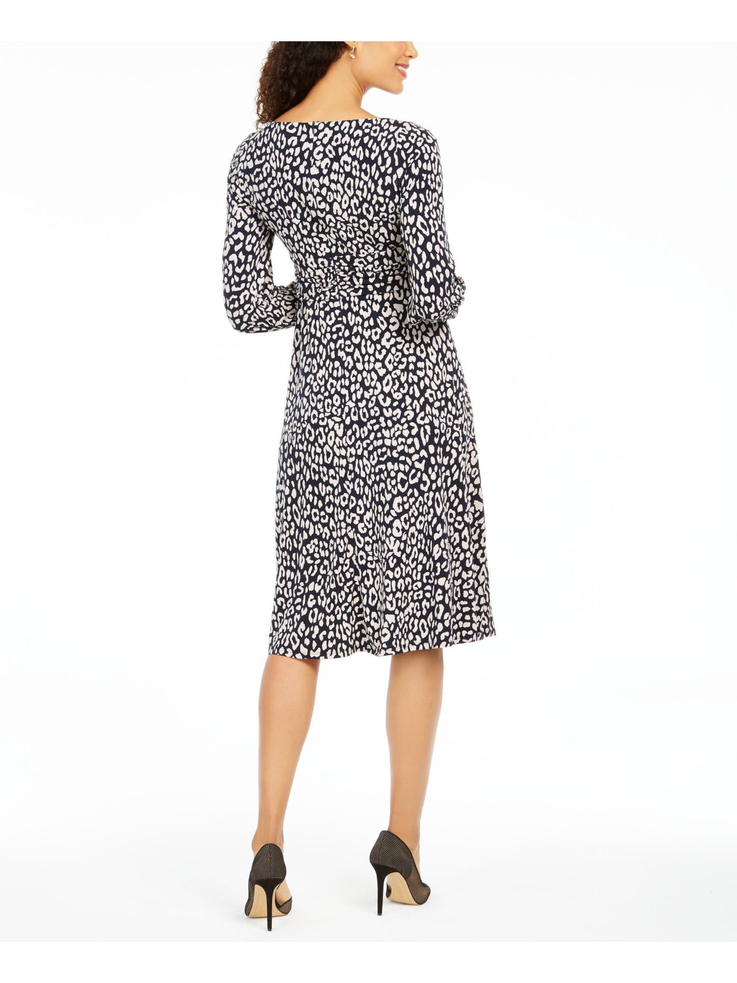 Vestido feminino Jessica Howard Petites MIDI estampado na altura do joelho, preto/marfim, tamanho 4 P