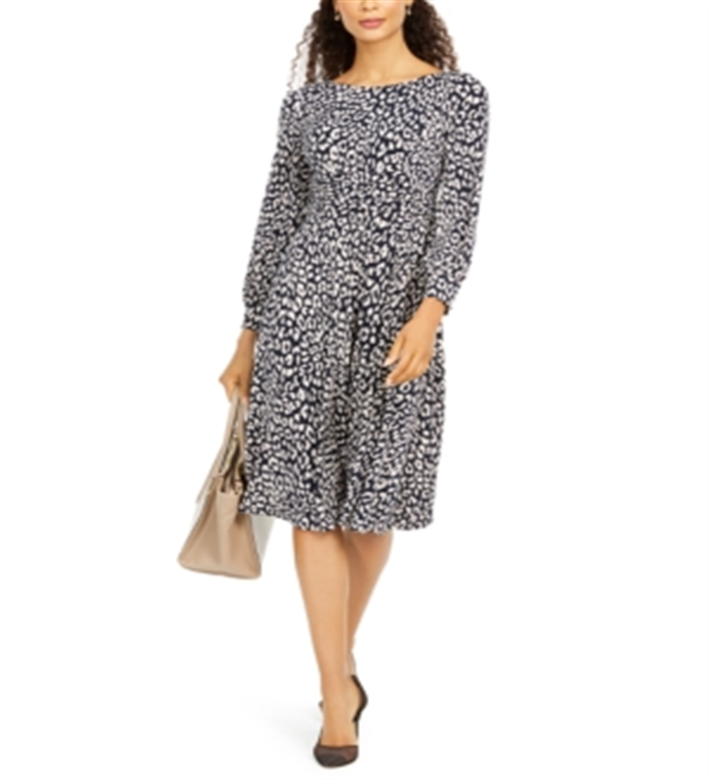 Vestido feminino Jessica Howard Petites MIDI estampado na altura do joelho, preto/marfim, tamanho 4 P