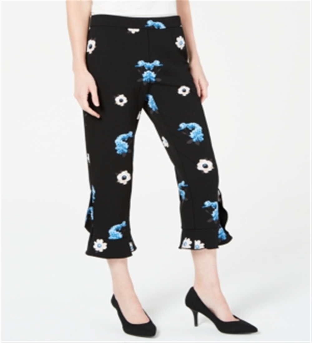 Calça Alfani Feminina Estampa Floral e Babados - Clear Sky Blooms Preta Tamanho 10