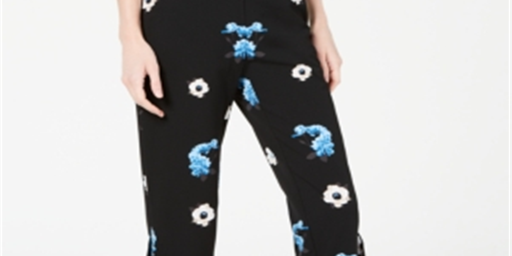 Calça Alfani Feminina Estampa Floral e Babados - Clear Sky Blooms Preta Tamanho 10