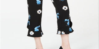 Calça Alfani Feminina Estampa Floral e Babados - Clear Sky Blooms Preta Tamanho 10