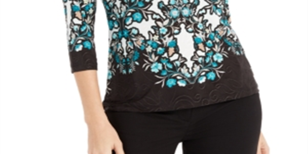 Blusa feminina com estampa floral e decote redondo em jacqua deep dive, tamanho P, da coleção JM