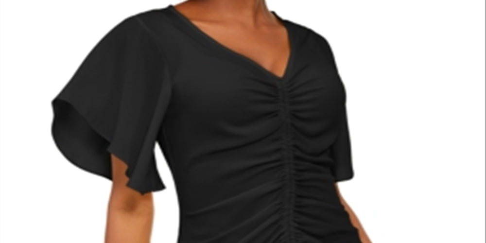 Blusa feminina INC Petite com franzido na frente, preta, tamanho Petite S