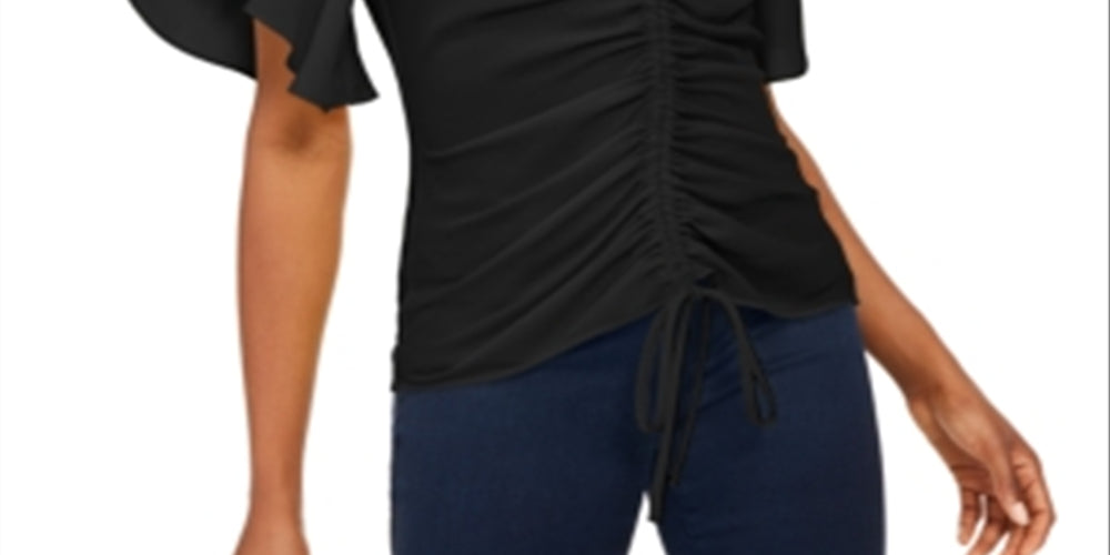 Blusa feminina INC Petite com franzido na frente, preta, tamanho Petite S