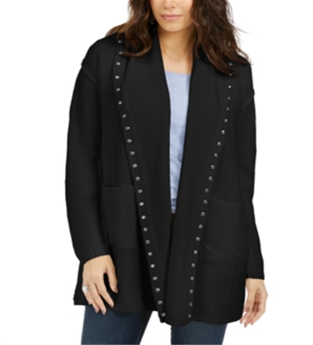 Cardigan feminino com capuz e tachas Style &amp; Co, preto, tamanho pequeno M