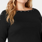 Vestido feminino Karen Scott de algodão com decote canoa e tachas, preto, tamanho 0X