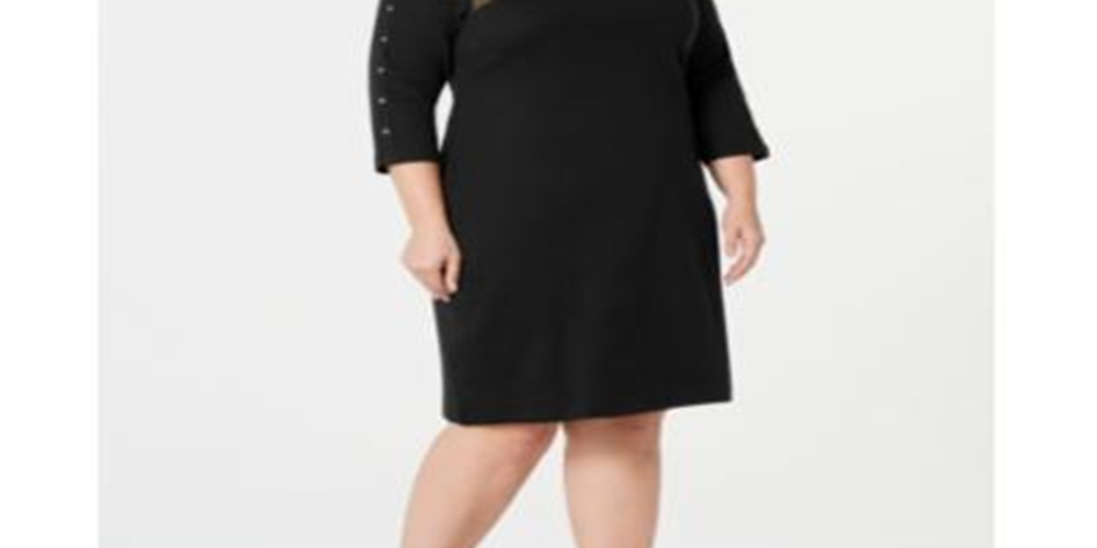 Vestido feminino Karen Scott de algodão com decote canoa e tachas, preto, tamanho 0X