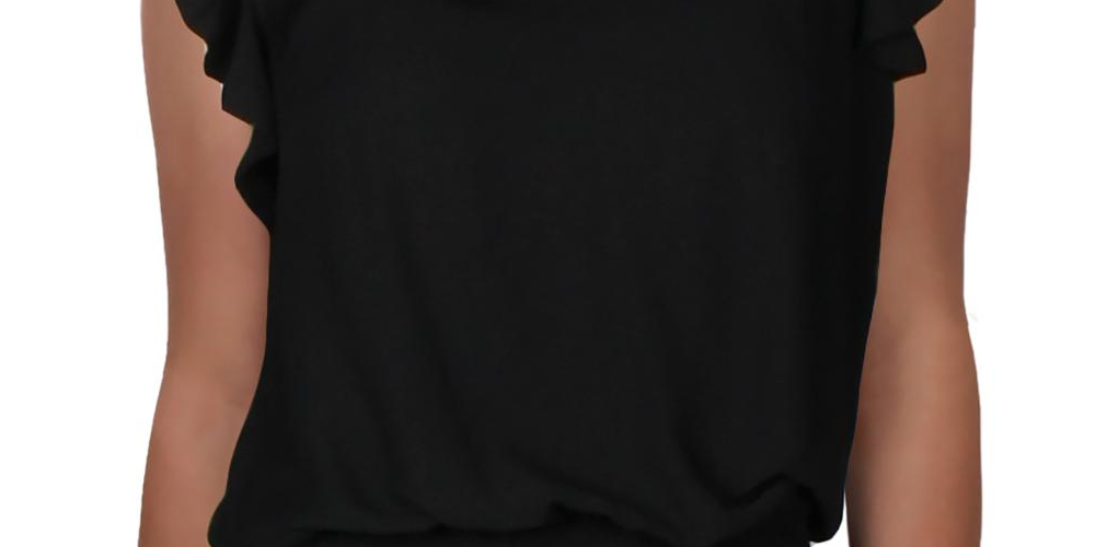 Blusa feminina INC com mangas bufantes e franzidas, preta, tamanho médio