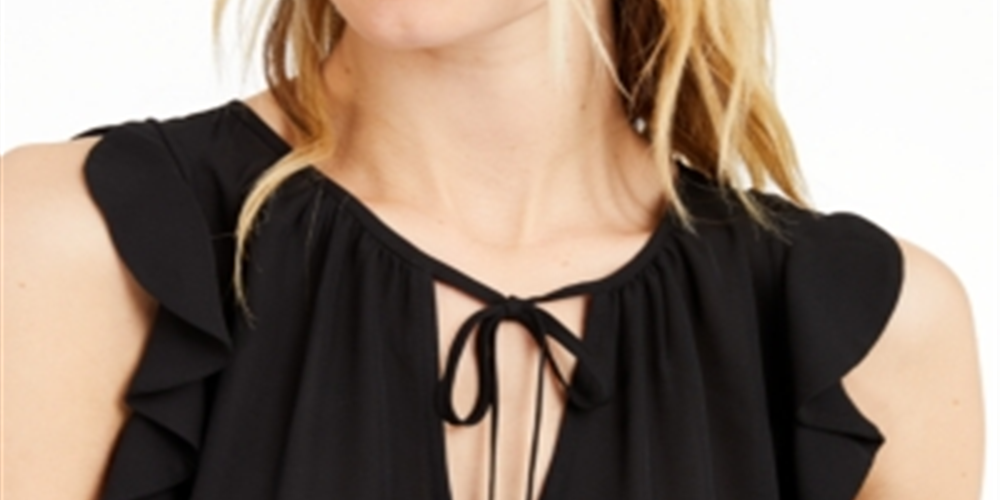 Blusa feminina INC com mangas bufantes e franzidas, preta, tamanho médio