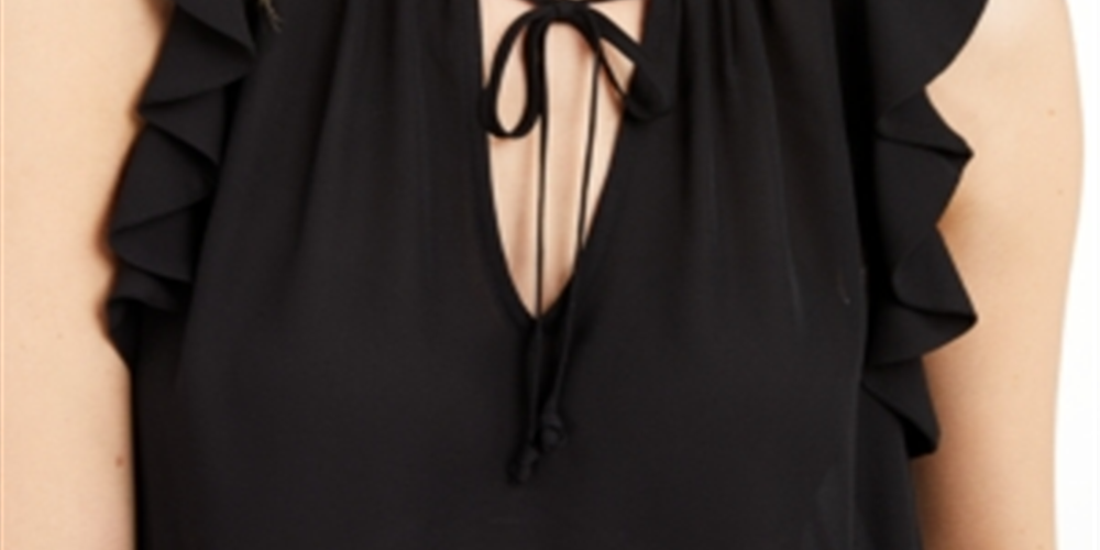 Blusa feminina INC com mangas bufantes e franzidas, preta, tamanho médio