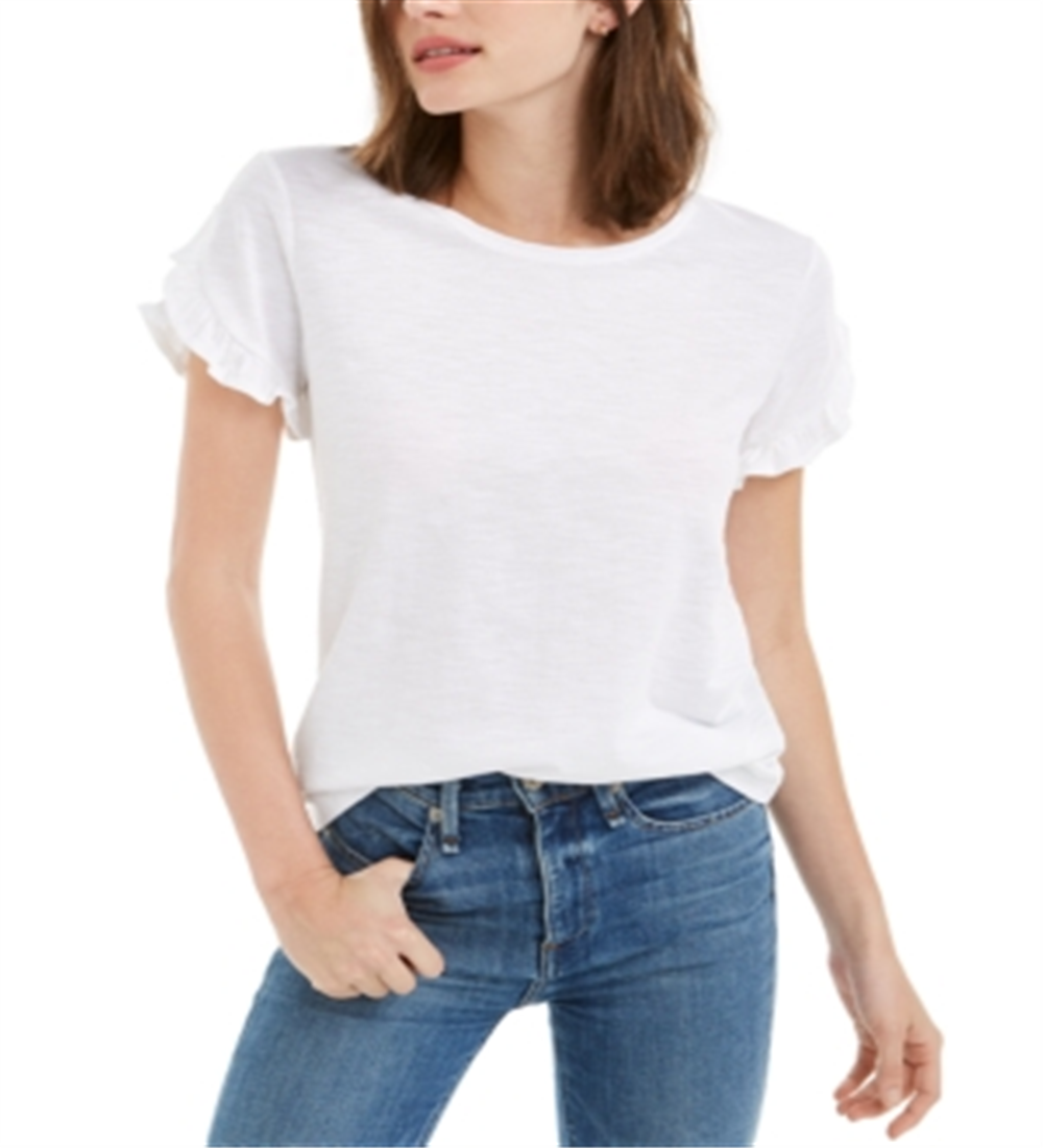 Blusa feminina Maison Jules com mangas franzidas, branca, tamanho 2XL