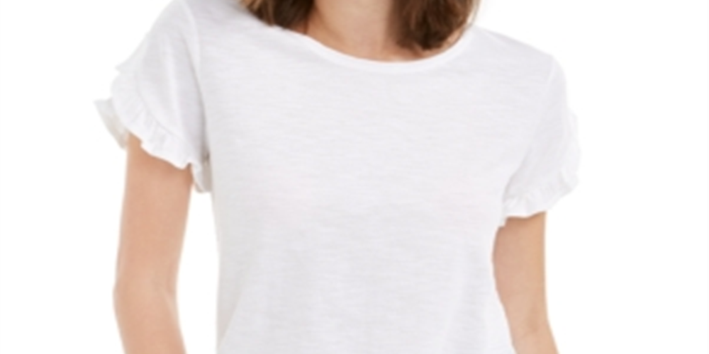 Blusa feminina Maison Jules com mangas franzidas, branca, tamanho 2XL