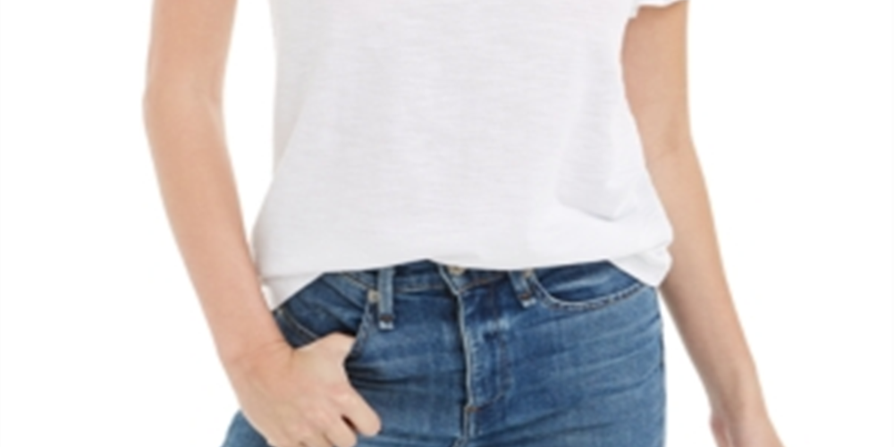 Blusa feminina Maison Jules com mangas franzidas, branca, tamanho 2XL