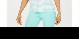 Blusa feminina listrada de algodão com acabamento em ilhós Charter Club - Azul-claro, tamanho pequeno