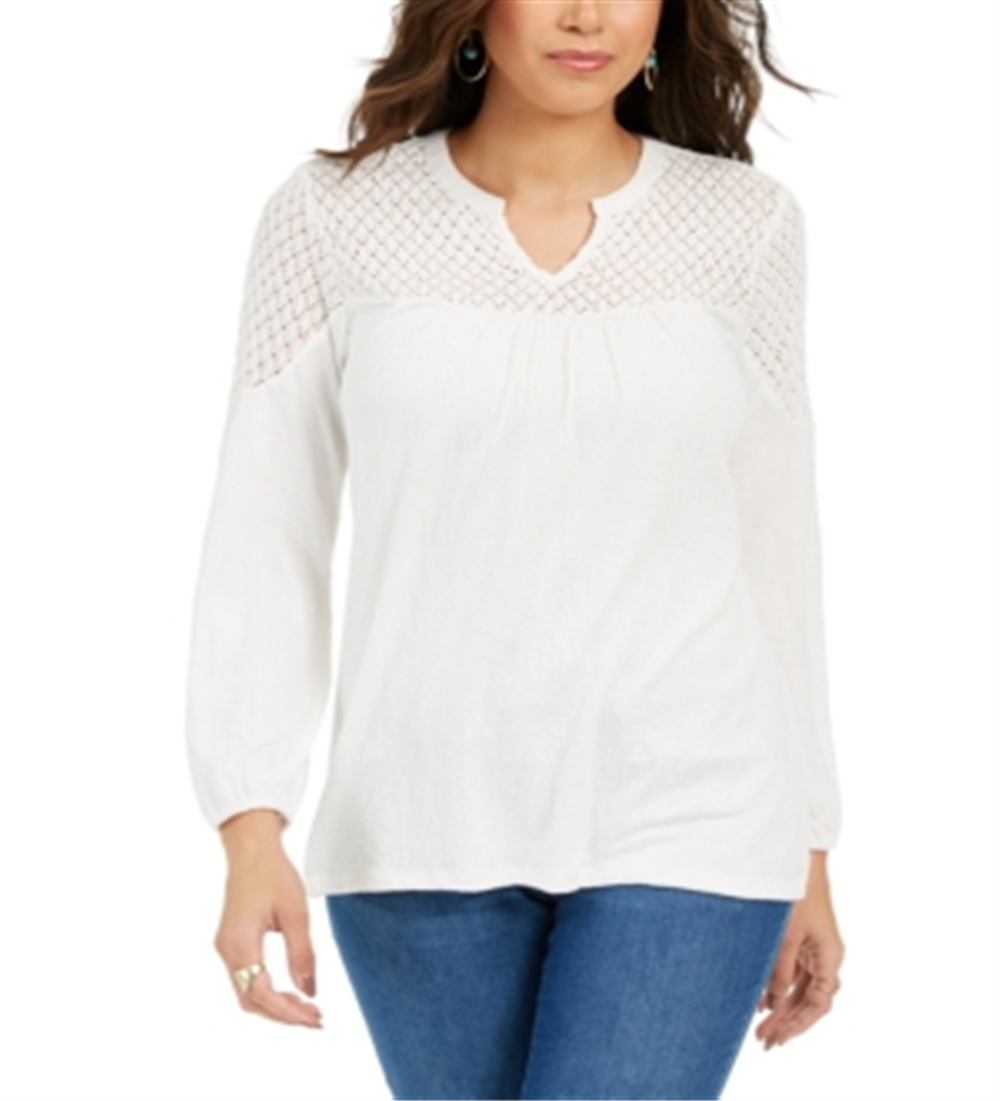 Blusa de crochê com jugo feminina Style &amp; Co, quente, marfim, tamanho 2XL