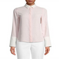Anne Klein Women's First Blush/Anne White Women's Manga Longa Listrada CDC Oxford Top Rosa Tamanho Médio