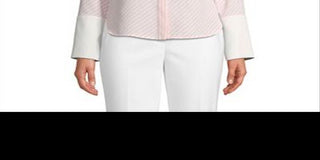 Anne Klein Women's First Blush/Anne White Women's Manga Longa Listrada CDC Oxford Top Rosa Tamanho Médio