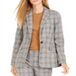 Calvin Klein Blazer Xadrez Feminino de Um Botão - Laranja Multi Marrom Tamanho 6