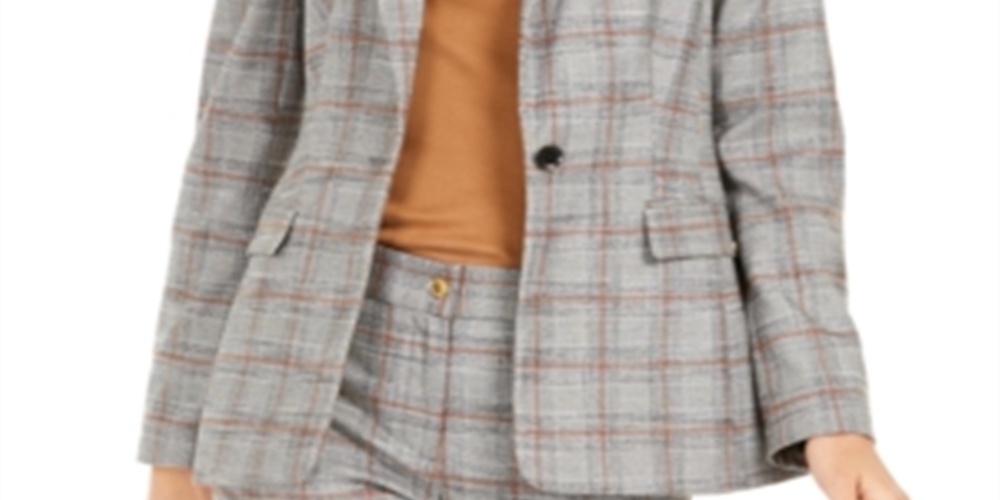 Calvin Klein Blazer Xadrez Feminino de Um Botão - Laranja Multi Marrom Tamanho 6