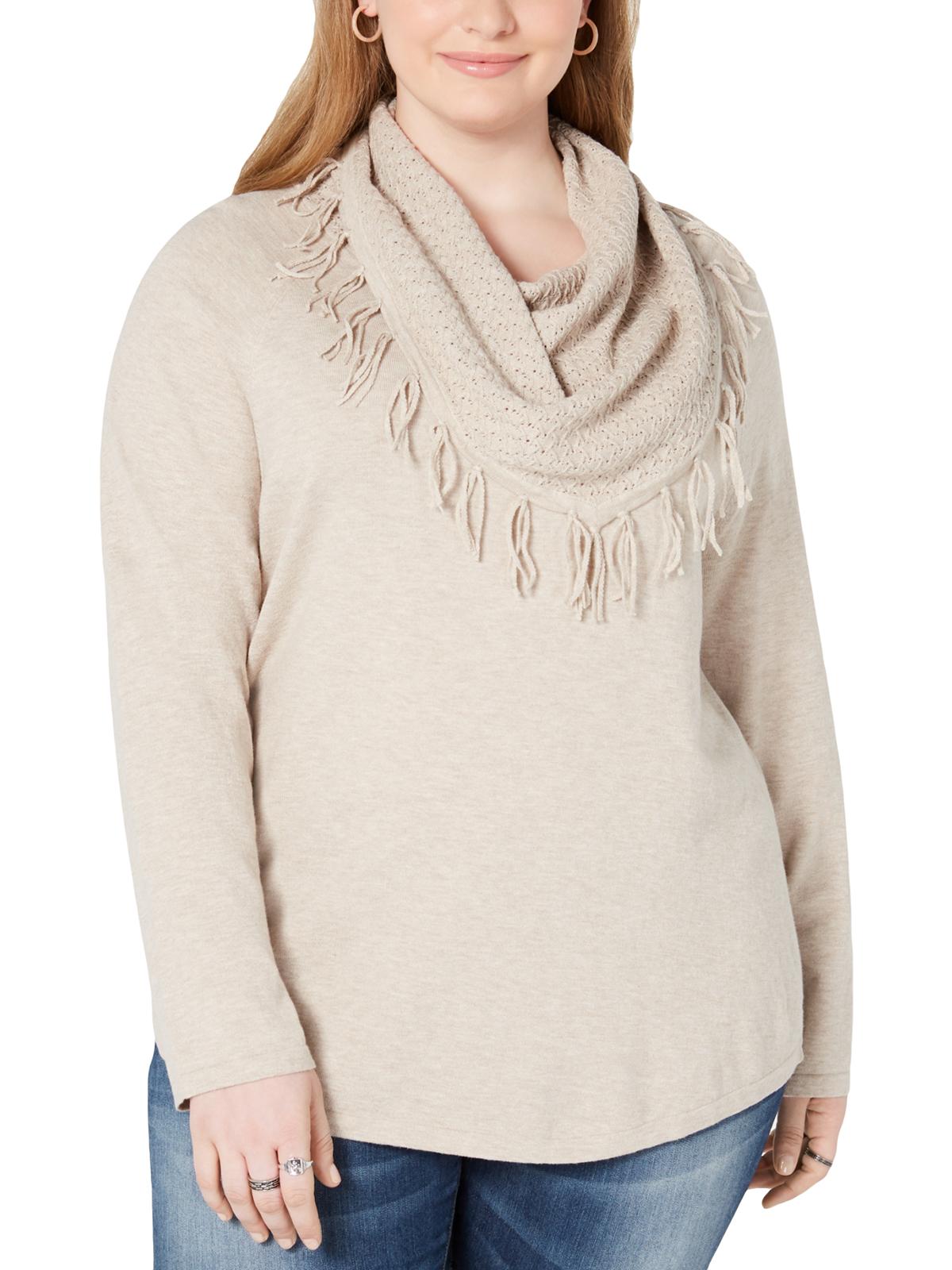 Suéter feminino plus size com gola alta e franjas, estilo &amp; co, bege, tamanho 2X