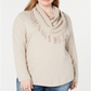 Suéter feminino plus size com gola alta e franjas, estilo &amp; co, bege, tamanho 2X