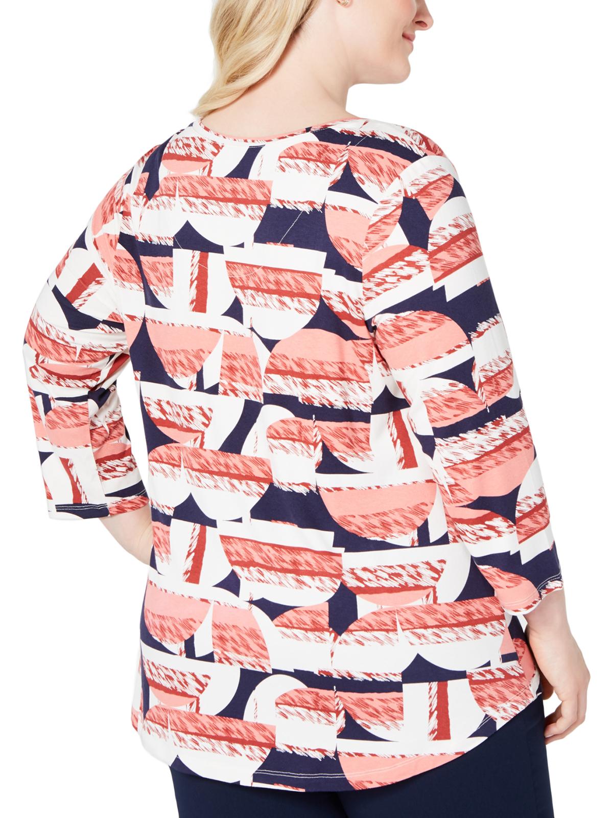 Blusa feminina estampada plus size manga comprida JM Collection vermelha tamanho 1X