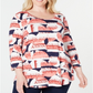 Blusa feminina estampada plus size manga comprida JM Collection vermelha tamanho 1X