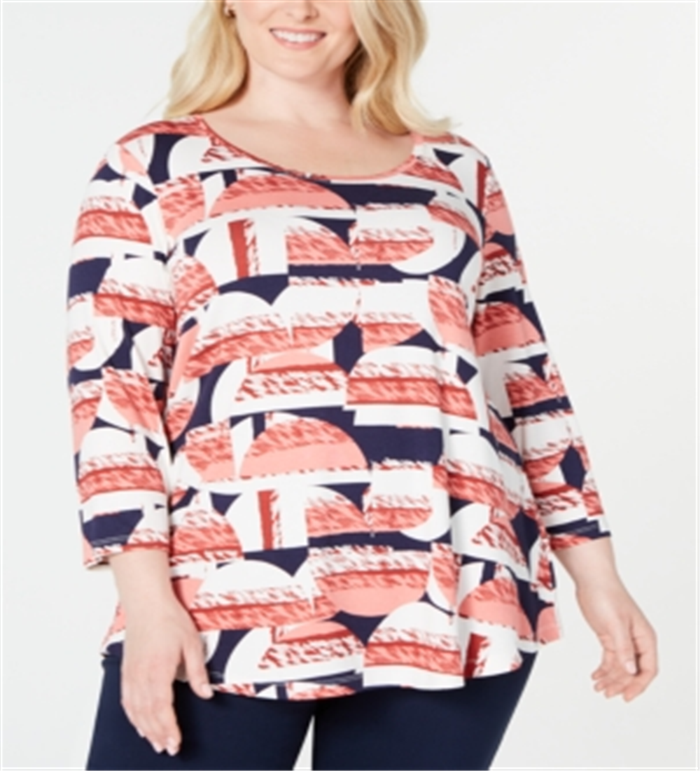 Blusa feminina estampada plus size manga comprida JM Collection vermelha tamanho 1X