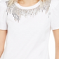 Camiseta feminina de algodão com franjas e lantejoulas da INC International Concepts, branca, tamanho pequeno GG