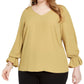 Blusa feminina Bar III Plus com babados e decote em V, amarela, tamanho 1X