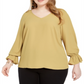 Blusa feminina Bar III Plus com babados e decote em V, amarela, tamanho 1X
