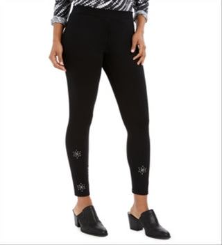 Leggings femininas estilo floco de neve com tachas pretas tamanho X-S