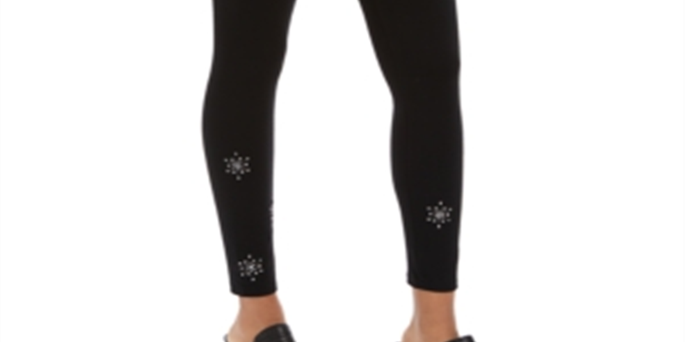 Leggings femininas estilo floco de neve com tachas pretas tamanho X-S
