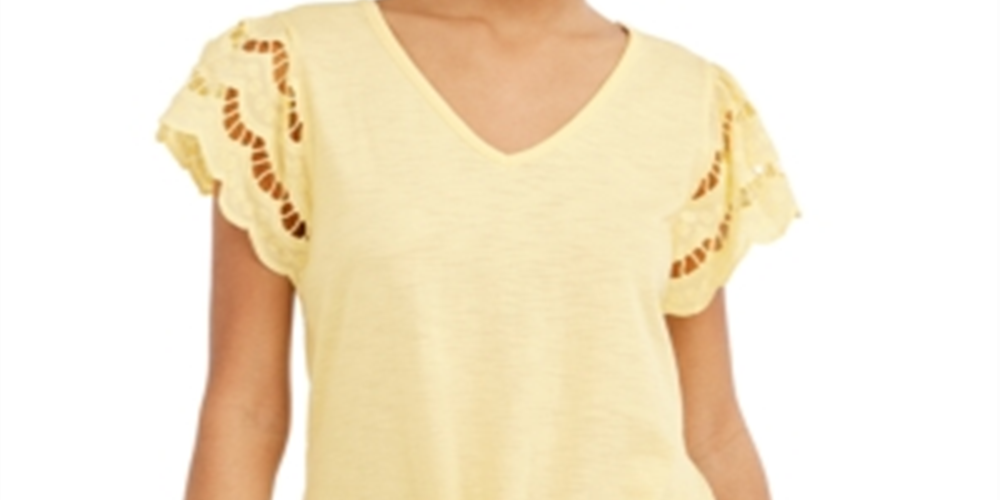 Blusa feminina com mangas ilhós e amarração frontal, amarela, tamanho XS, da Style &amp; Co