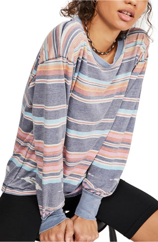 Blusa feminina Free People Combo Arielle estampada manga comprida azul tamanho XS