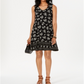 Vestido feminino com estampa floral e cruzado, preto, tamanho pequeno XL