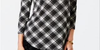 Charter Club New Plaiditude Xadrez Top Feminino Preto Tamanho Grande