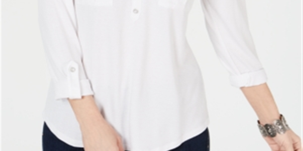 Blusa popover feminina estilo &amp; co com aba enrolada, branca, tamanho pequeno GG